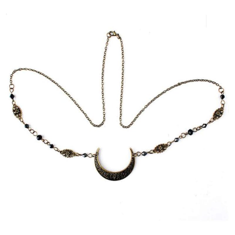 Aimimier Viking Crystal Head Moon Circlet Headpiece Crescent Forehead Chain Halloween Crystal Headband Prom Hair Jewelry for Women (Retro Gold) - Image 5